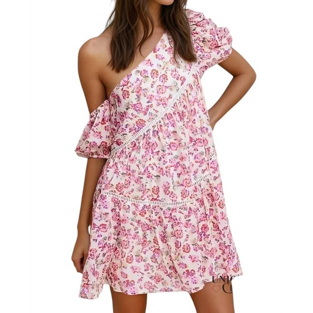 NEW ULTRAMARINE courtney one-shoulder cotton mini dress in pink